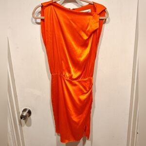 Amanda Uprichard Asymmetric Neck Orange Silk Marlow Mini Dress Sz XS Party Club